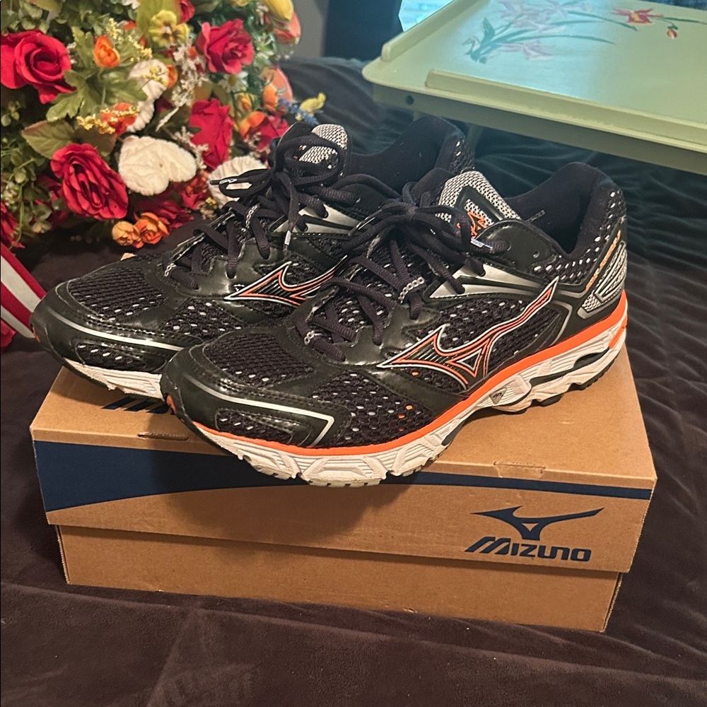 Mizuno Black and Orange Athletic Sneakers